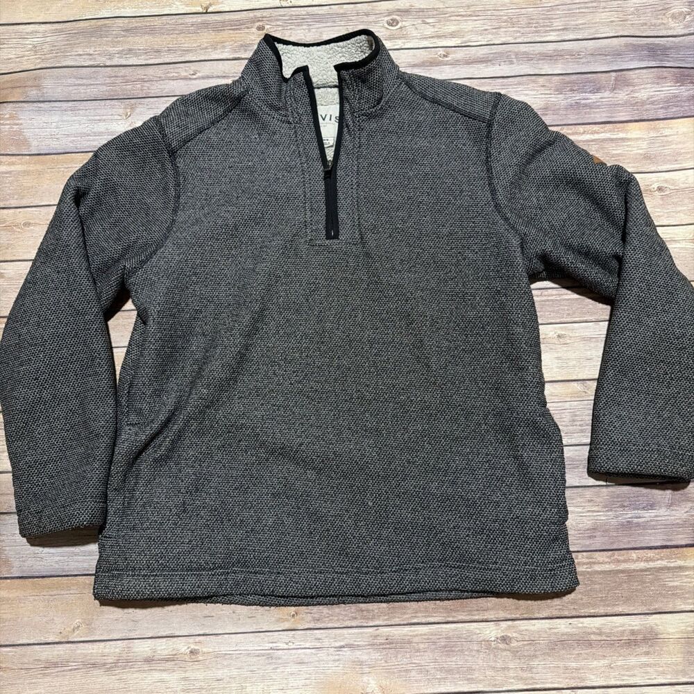 Orvis Sweater Mens Medium Black 1/4 Zip Long Sleeve Fleece Jacket Pullover